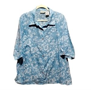 White Stag Nile‎ Blue Floral Button Down Shirt Top Plus Size Women 18-20